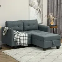 2-Seater L-Shaped Sofa with Storage - Grey