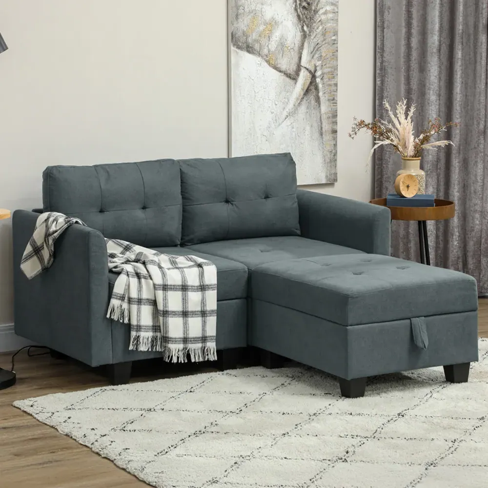 2-Seater L-Shaped Sofa with Storage - Grey