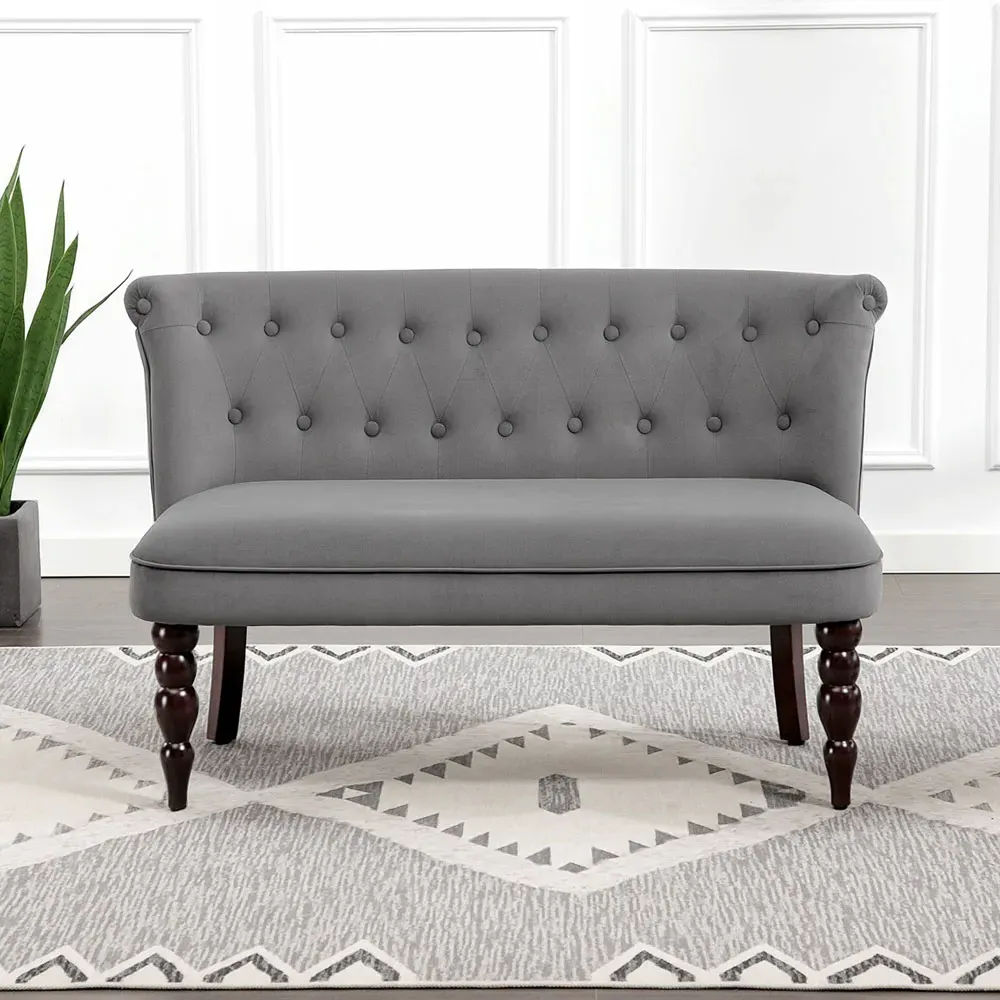 2-Seater Lounger Sofa with Wingback Design - Grey, Velvet