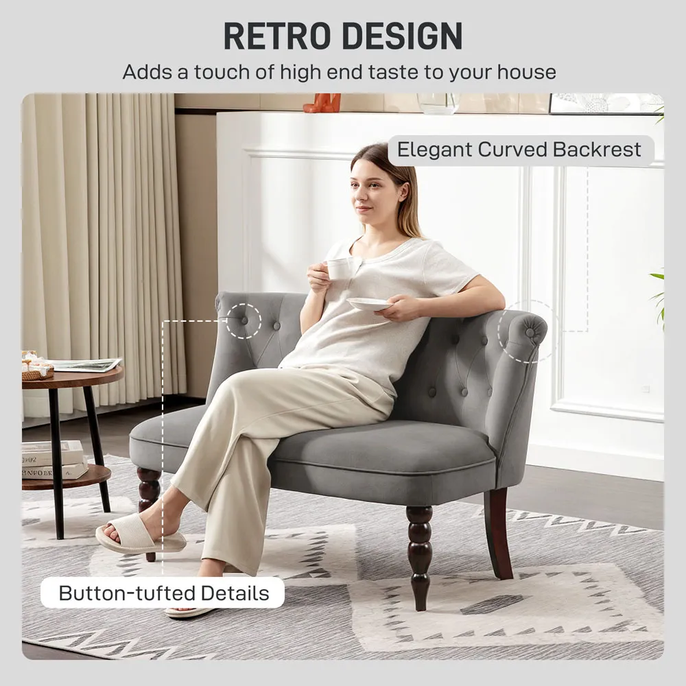 2-Seater Lounger Sofa with Wingback Design - Grey, Velvet