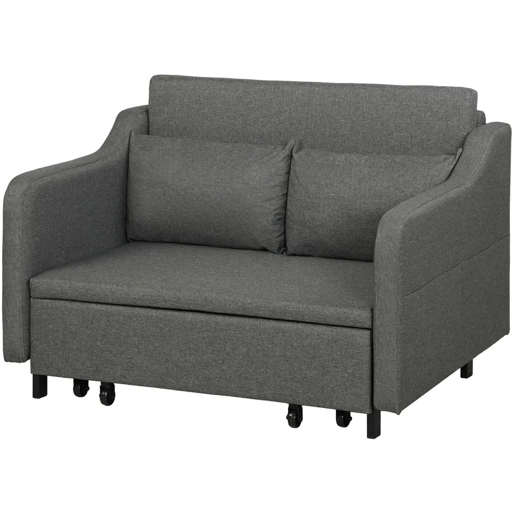 2-Seater Pull Out Sofa Bed with Pillows - Grey, Fabric