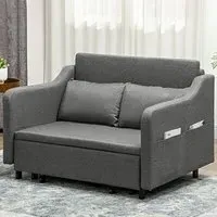 2-Seater Pull Out Sofa Bed with Pillows - Grey, Fabric