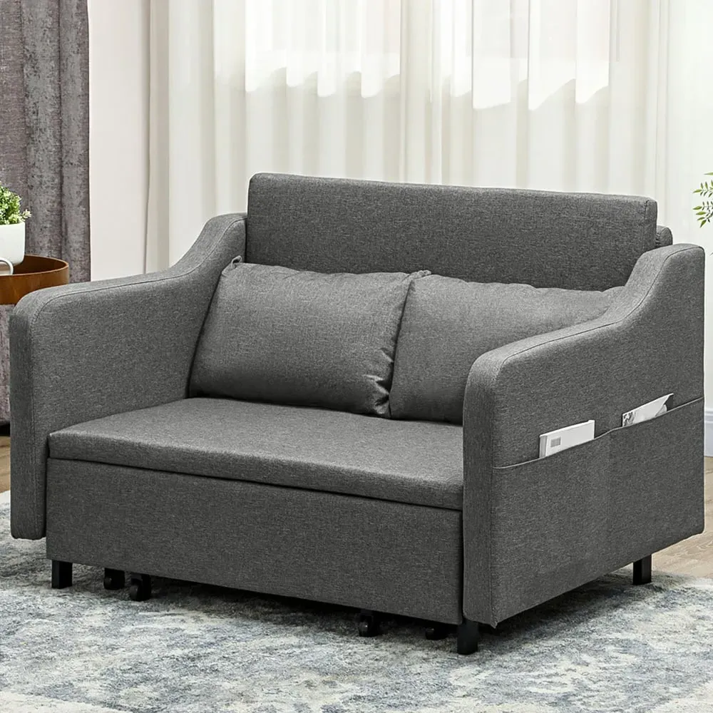 2-Seater Pull Out Sofa Bed with Pillows - Grey, Fabric image