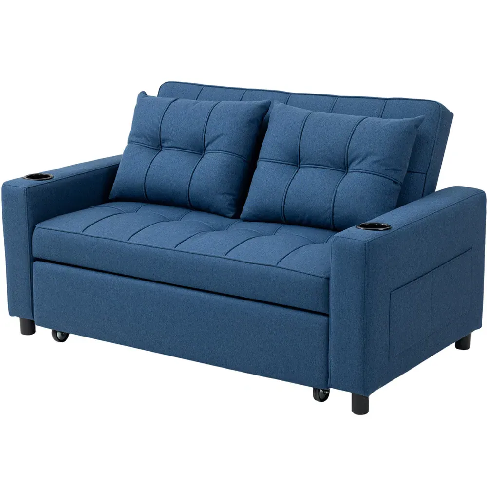 2-Seater Pull Out Sofa Bed with Storage - Blue