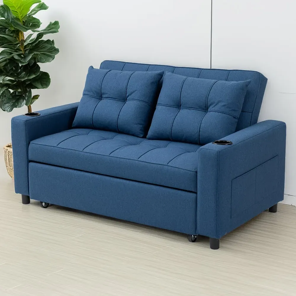 2-Seater Pull Out Sofa Bed with Storage - Blue