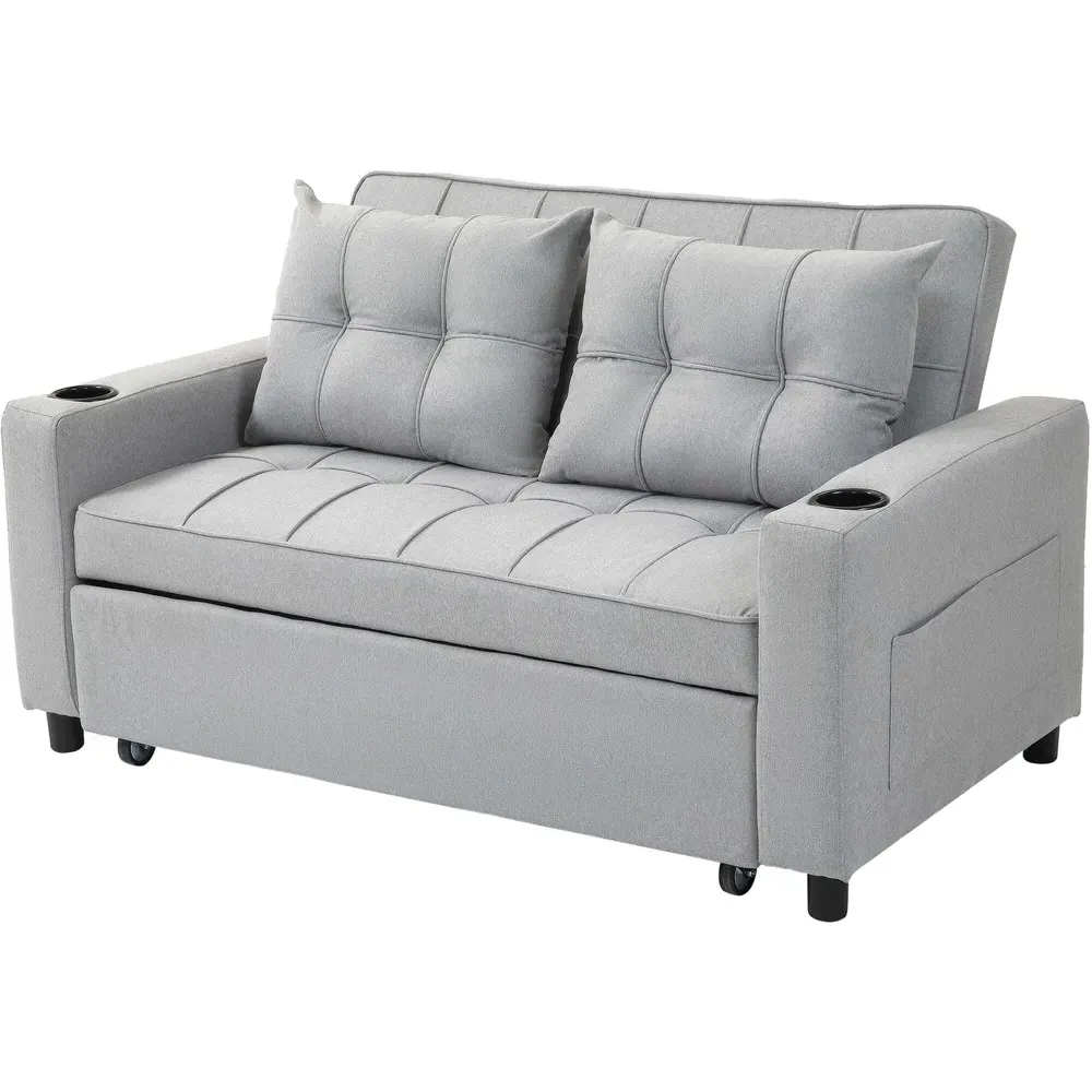 2-Seater Pull Out Sofa Bed with Storage - Grey