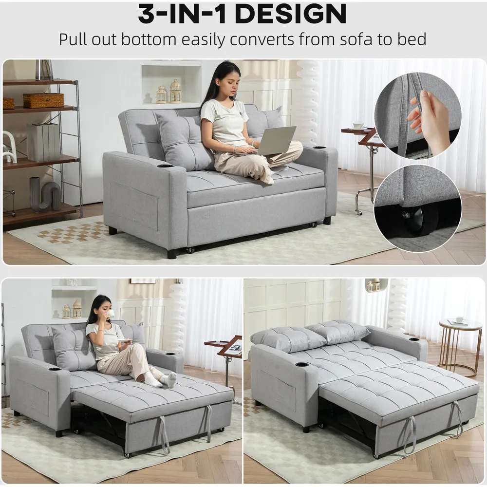 2-Seater Pull Out Sofa Bed with Storage - Grey