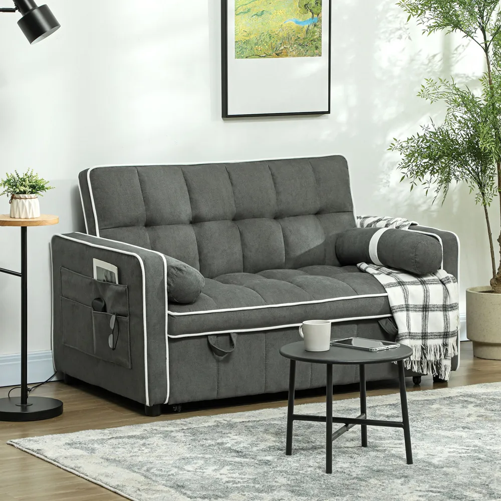 2-Seater Pull Out Sofa Bed with Storage - Grey