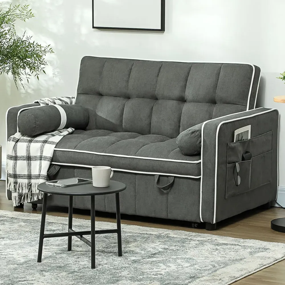 2-Seater Pull Out Sofa Bed with Storage - Grey