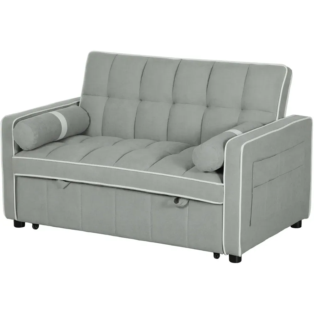2-Seater Pull Out Sofa Bed with Storage - Light Grey
