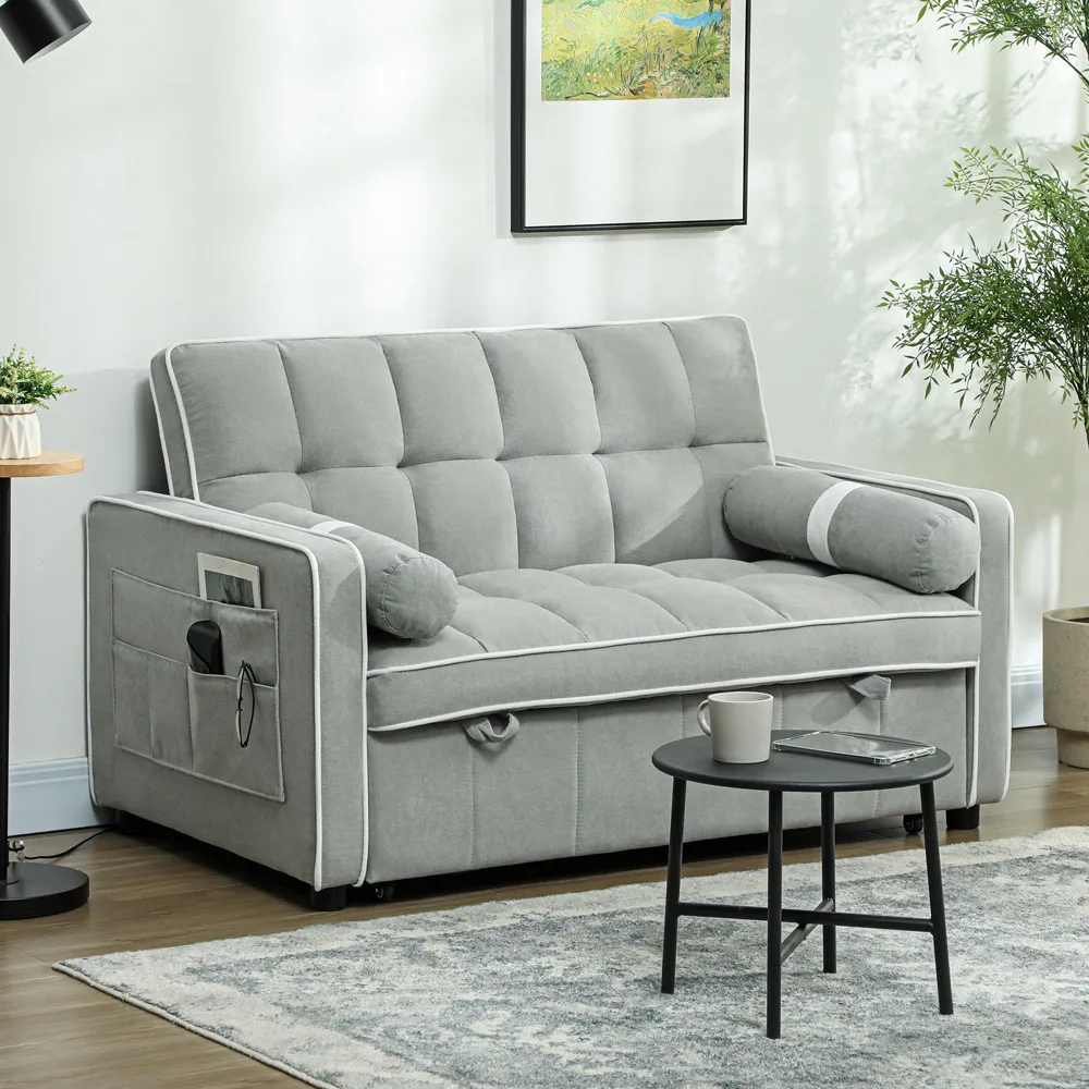 2-Seater Pull Out Sofa Bed with Storage - Light Grey
