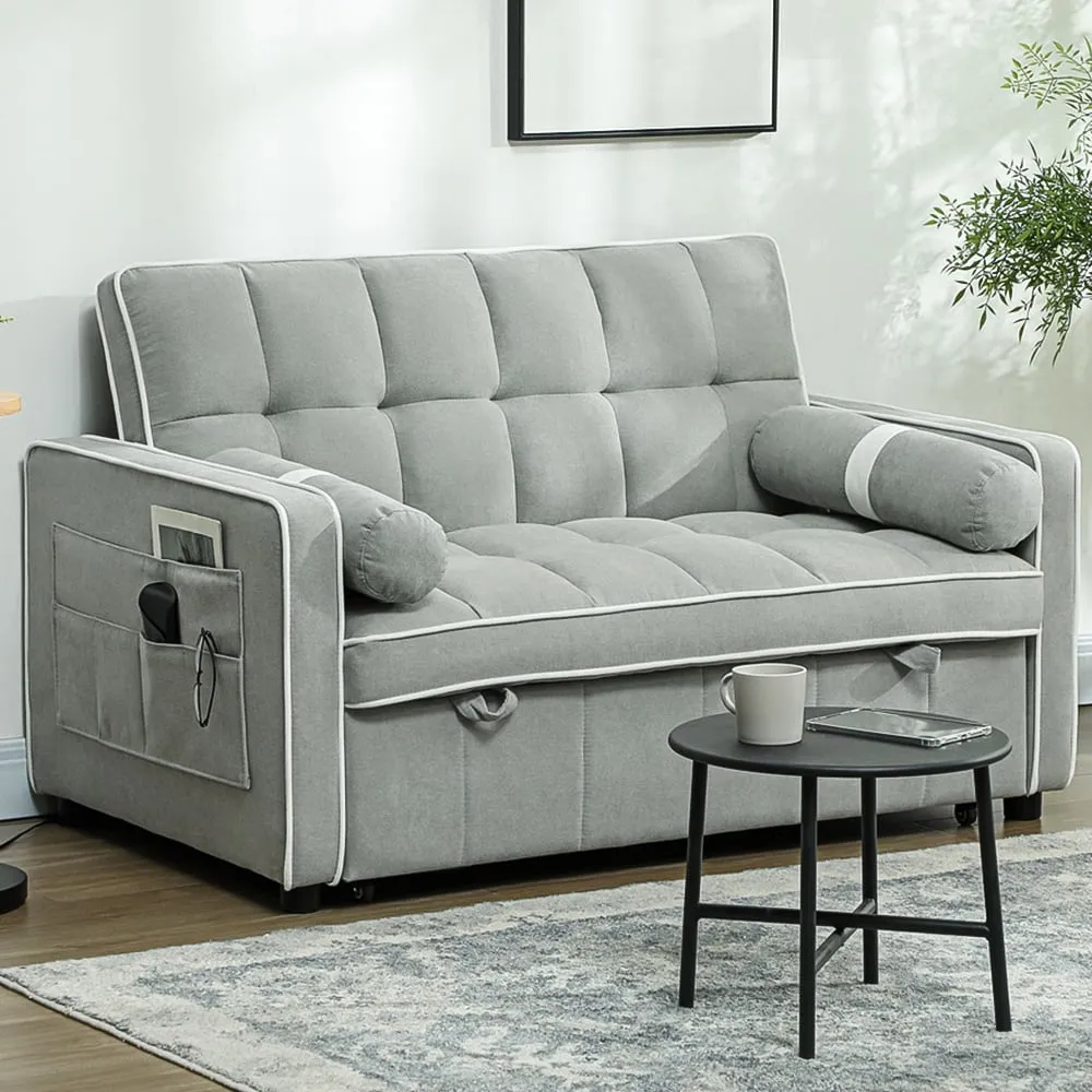 2-Seater Pull Out Sofa Bed with Storage - Light Grey