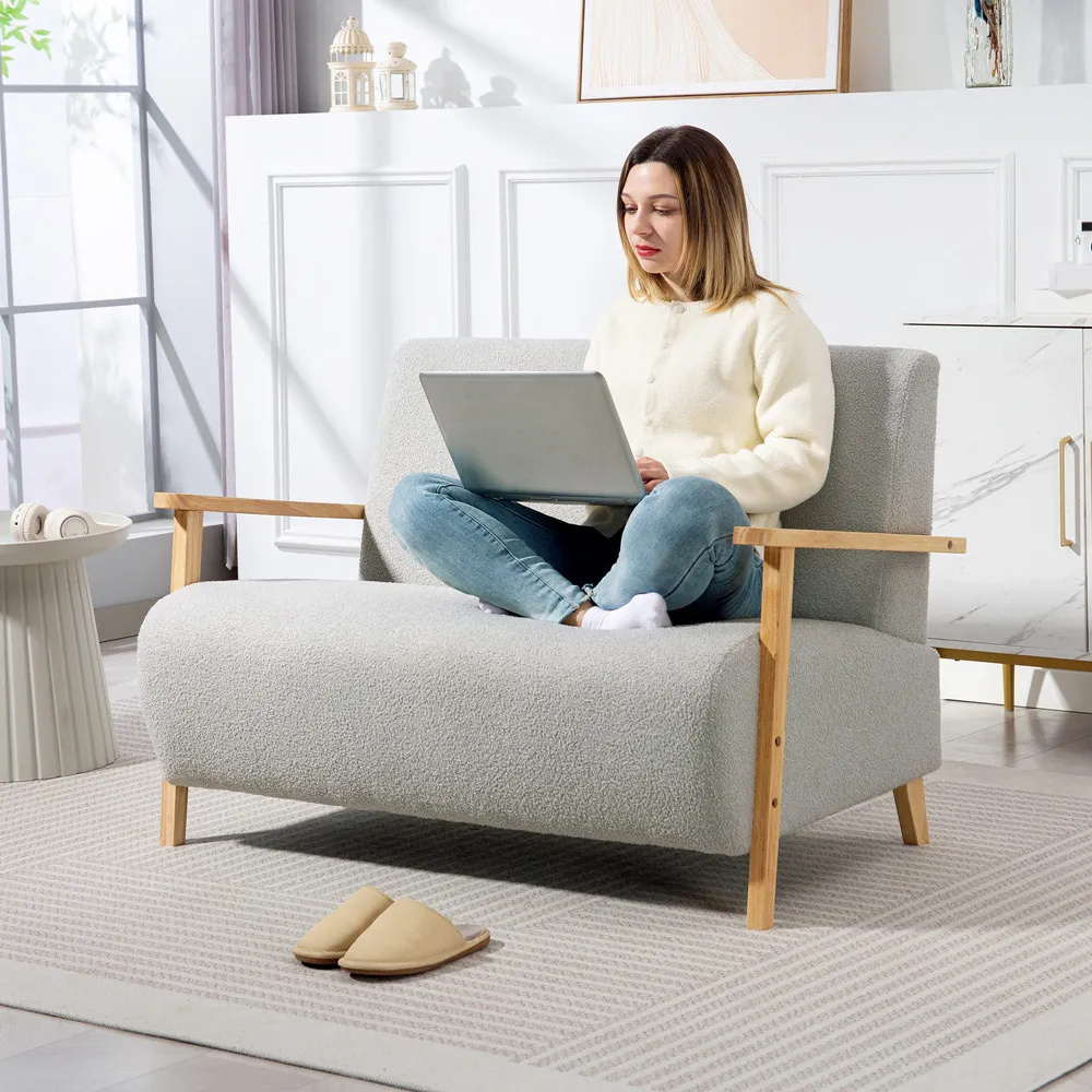 2-Seater Sherpa Fabric Sofa - Grey
