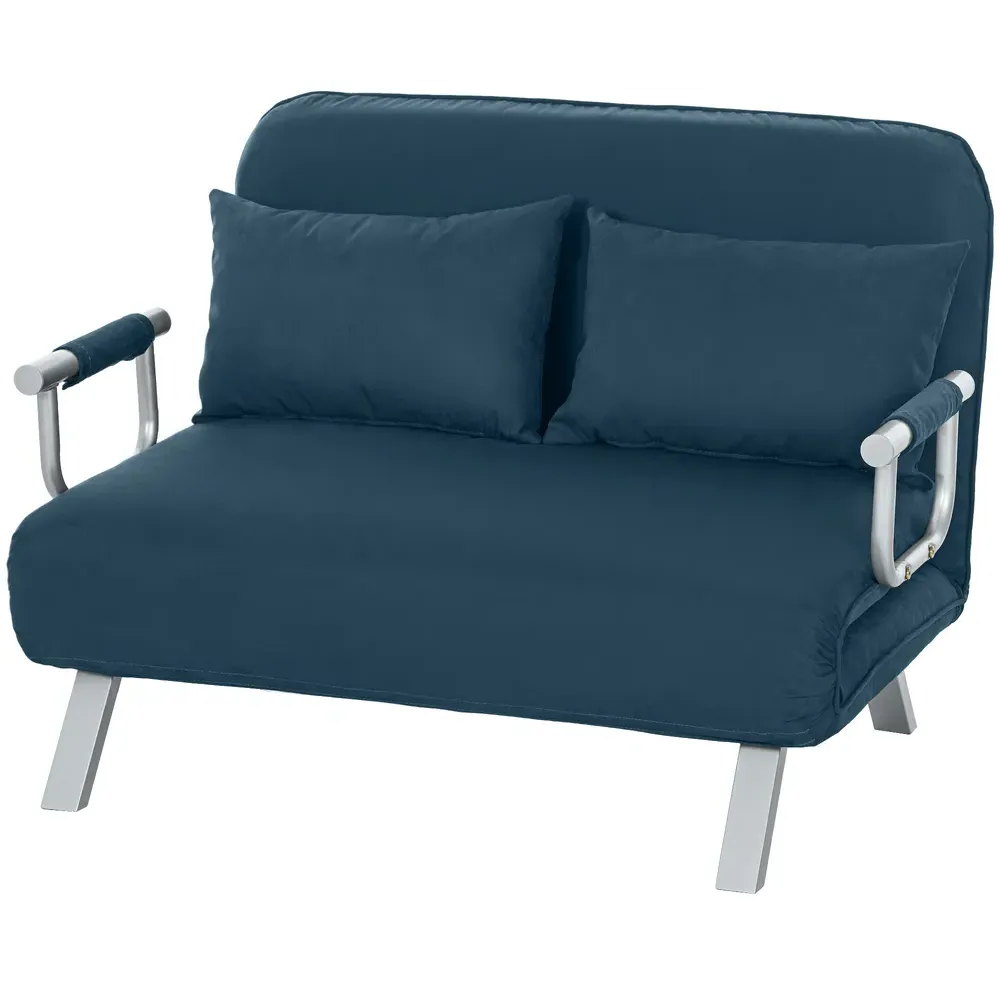2-Seater Sofa Bed with Pillows - Blue, Fabric