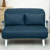 2-Seater Sofa Bed with Pillows - Blue, Fabric
