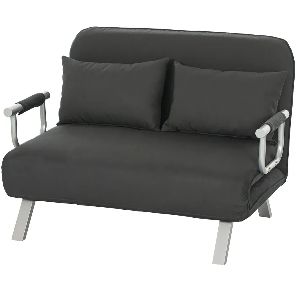 2-Seater Sofa Bed with Pillows - Grey, Fabric