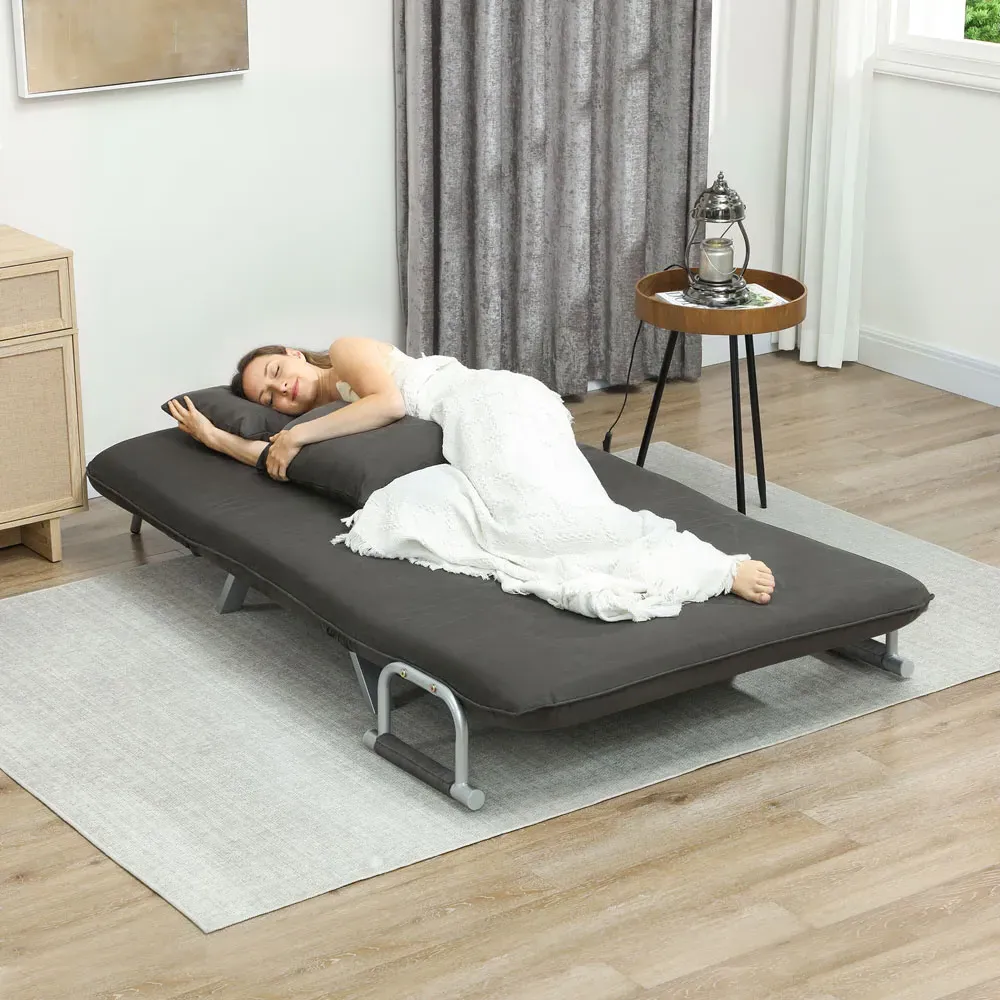 2-Seater Sofa Bed with Pillows - Grey, Fabric