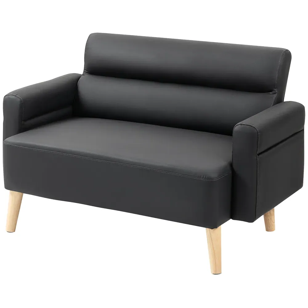 2-Seater Sofa - Black, Faux Leather