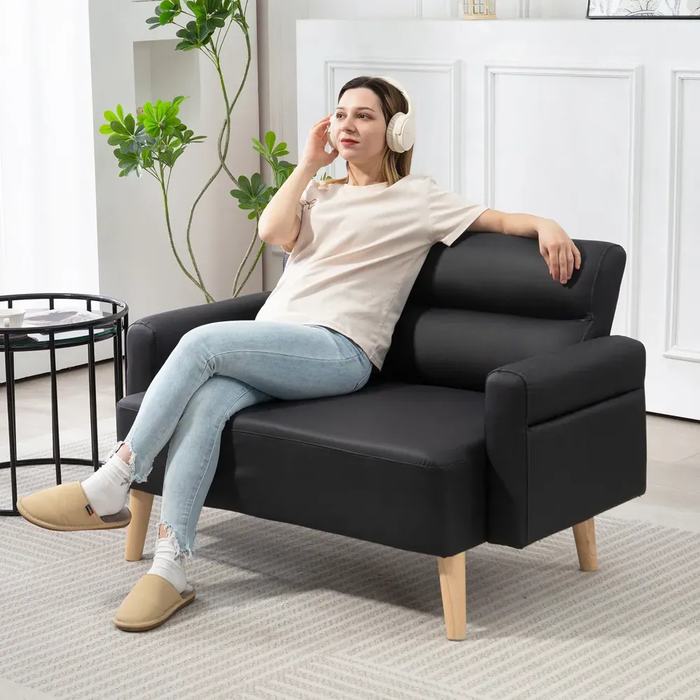 2-Seater Sofa - Black, Faux Leather