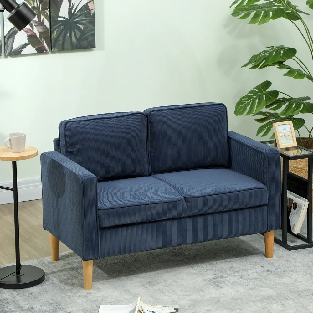2-Seater Sofa with Storage - Blue, Corduroy