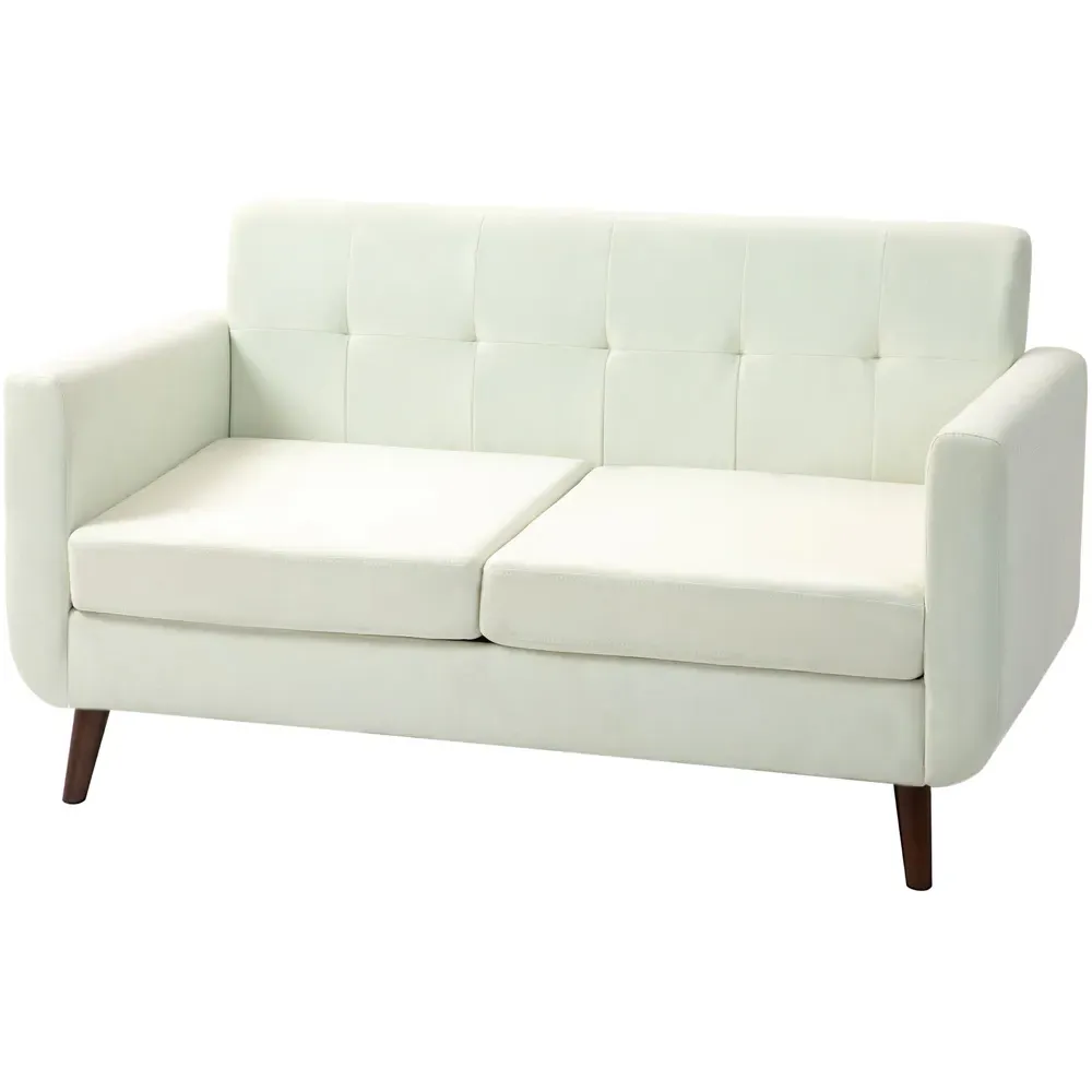 2-Seater Tufted Sofa - Cream, Linen Feel Fabric