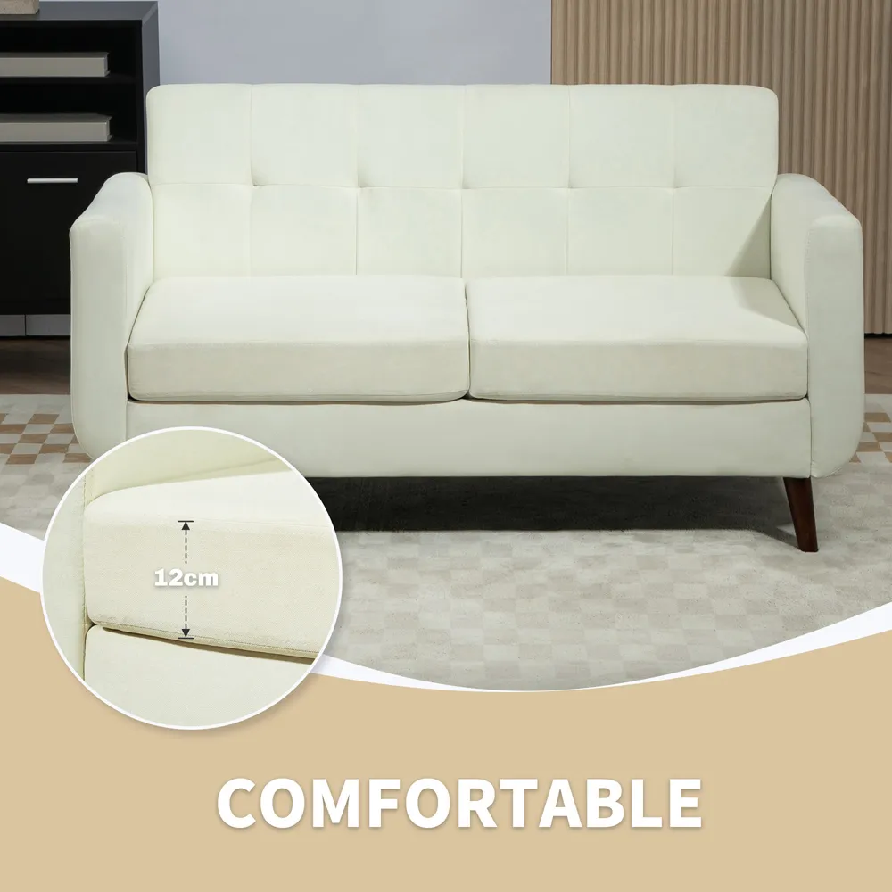2-Seater Tufted Sofa - Cream, Linen Feel Fabric