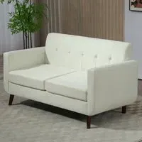 2-Seater Tufted Sofa - Cream, Linen Feel Fabric