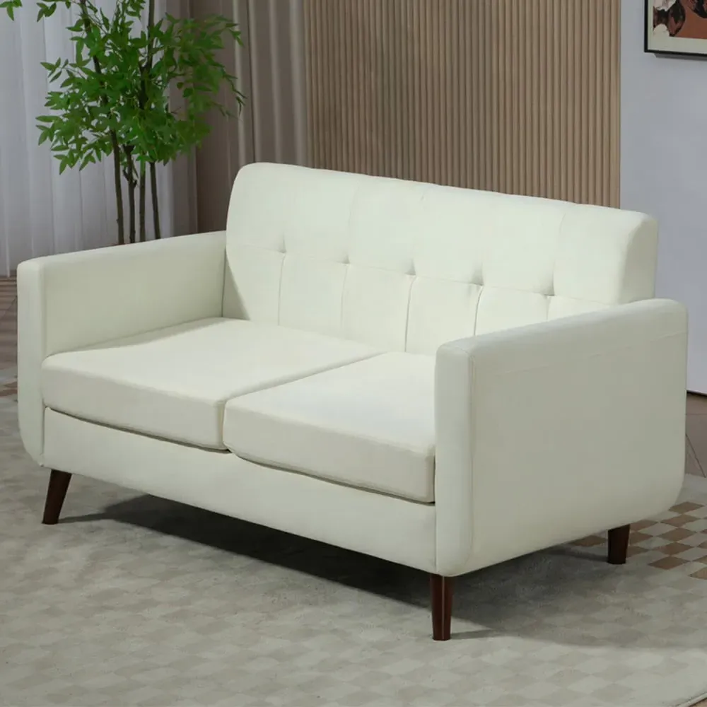 2-Seater Tufted Sofa - Cream, Linen Feel Fabric image
