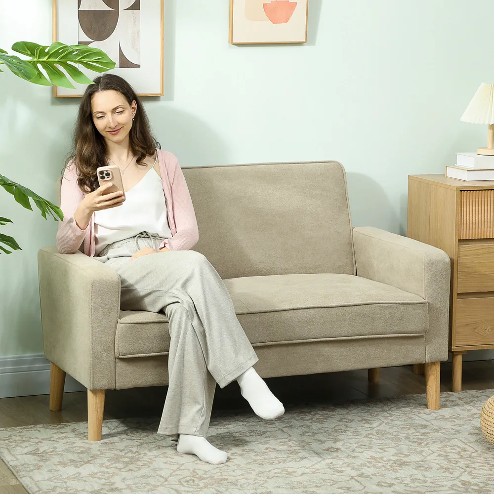 2-Seater Upholstered Sofa - Beige, Velvet