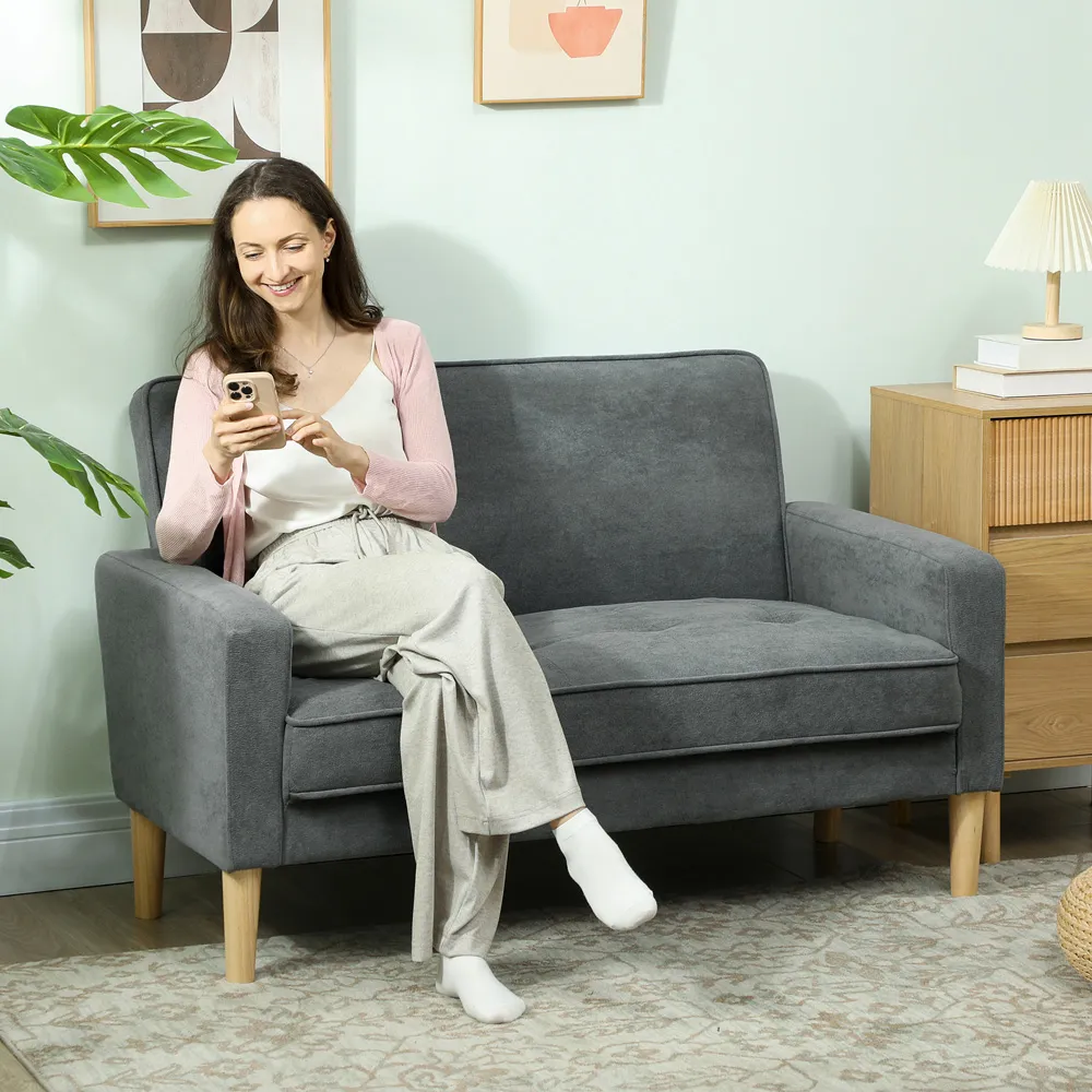 2-Seater Upholstered Sofa - Grey, Velvet