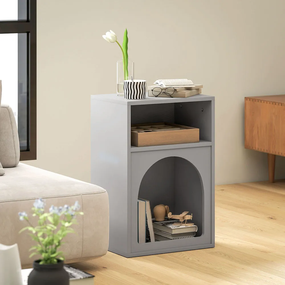 2 Shelf Bedside Table - Grey, MDF