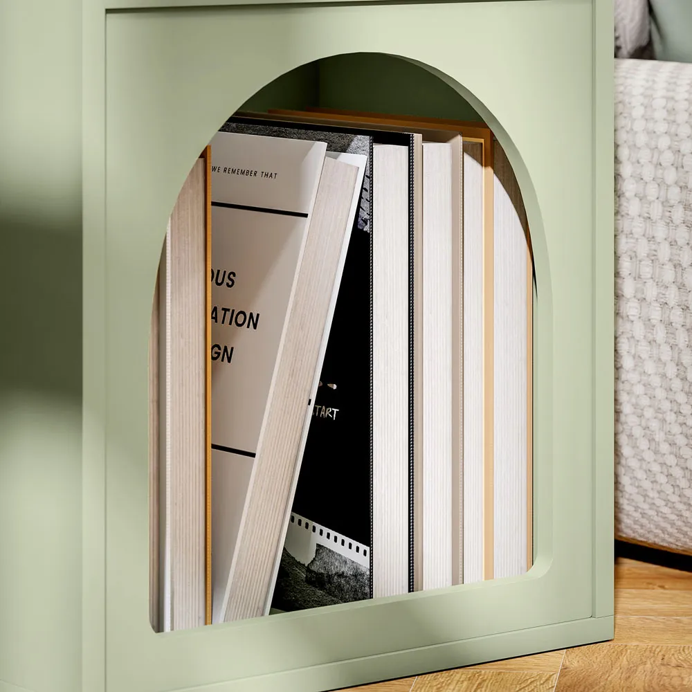 2 Shelf Bedside Table - Light Green, MDF