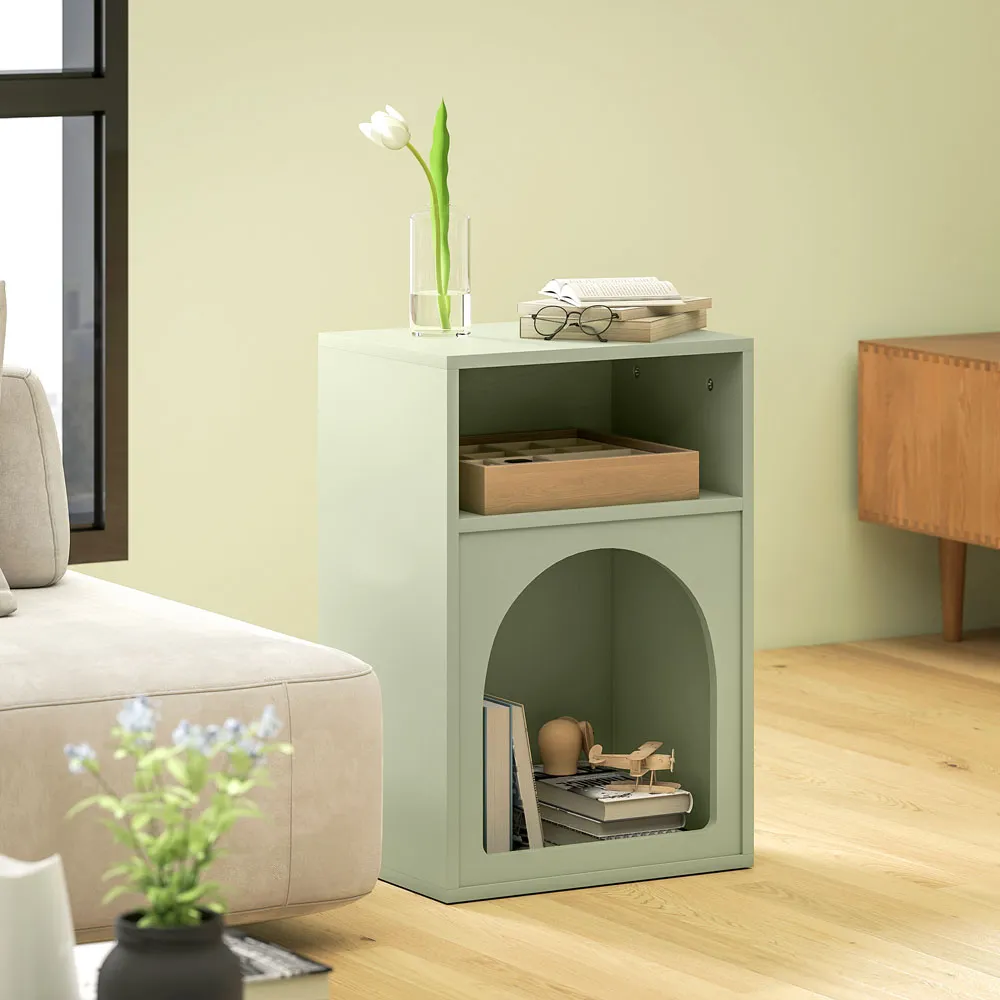 2 Shelf Bedside Table - Light Green, MDF
