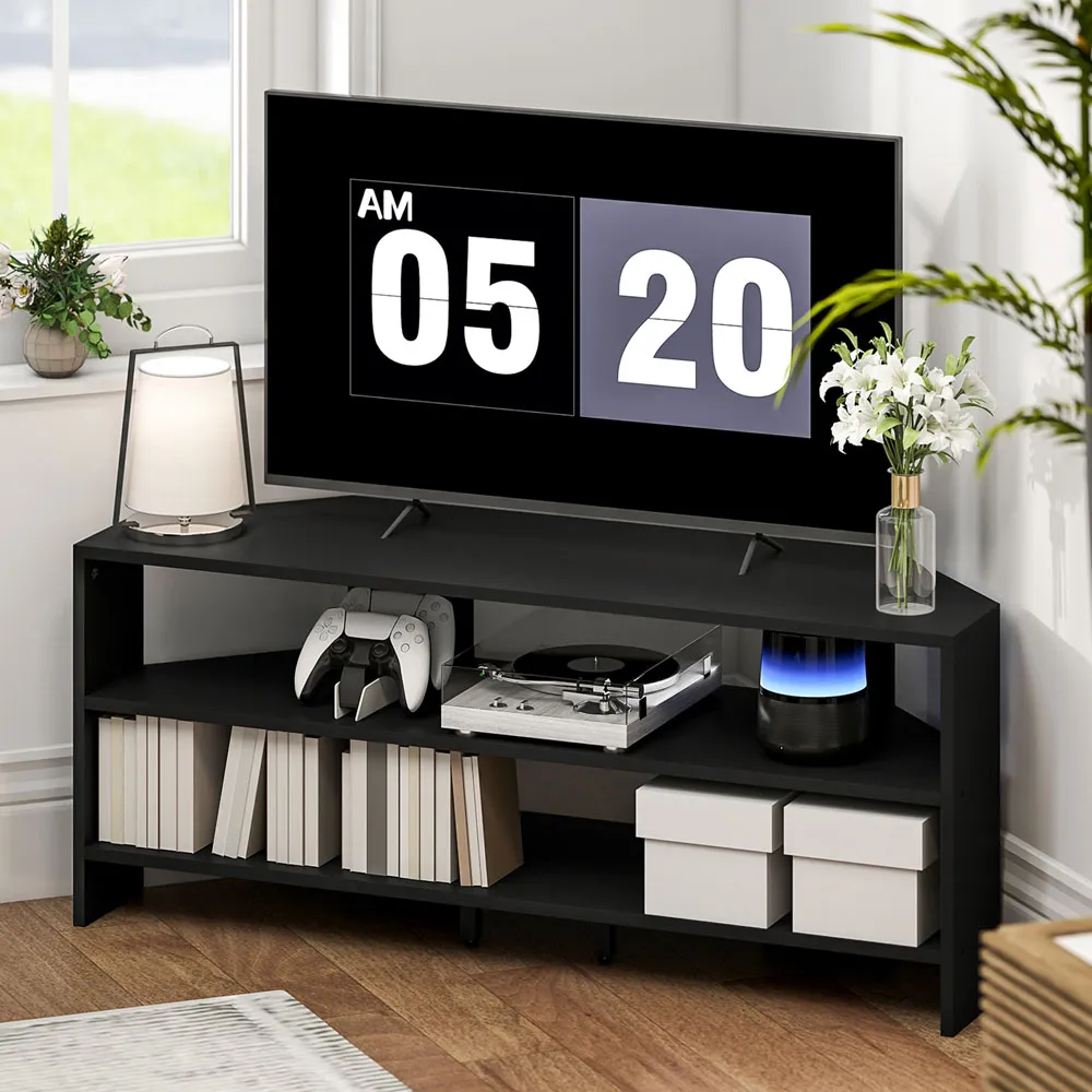 2 Shelf Corner TV Unit with Storage - Black