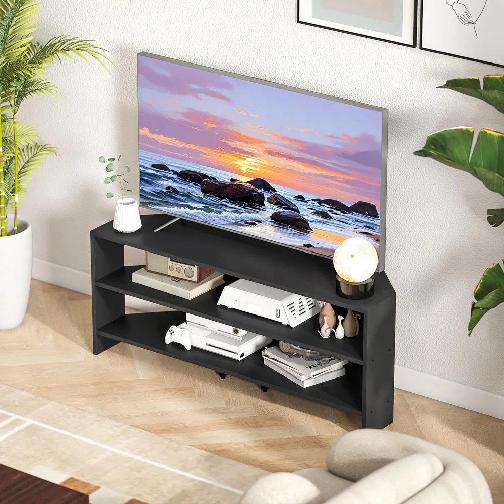 2 Shelf Corner TV Unit with Storage - Black