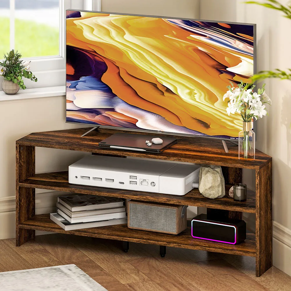2 Shelf Corner TV Unit with Storage - Brown
