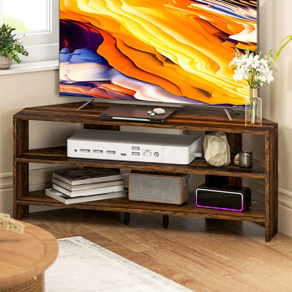 2 Shelf Corner TV Unit with Storage - Brown