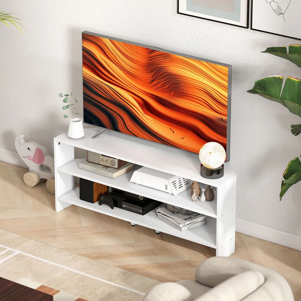 2 Shelf Corner TV Unit with Storage - White