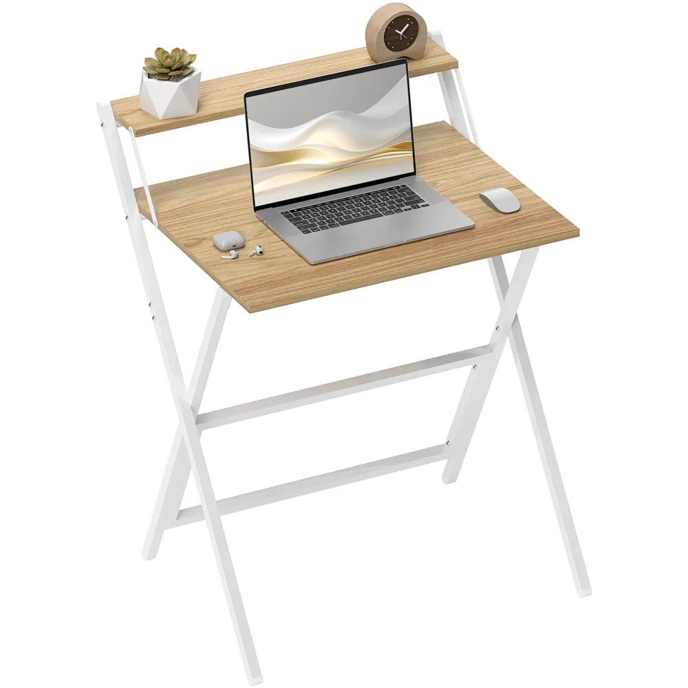 2 Shelf Foldable Computer Desk - Natural