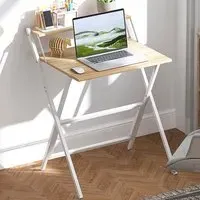 2 Shelf Foldable Computer Desk - Natural