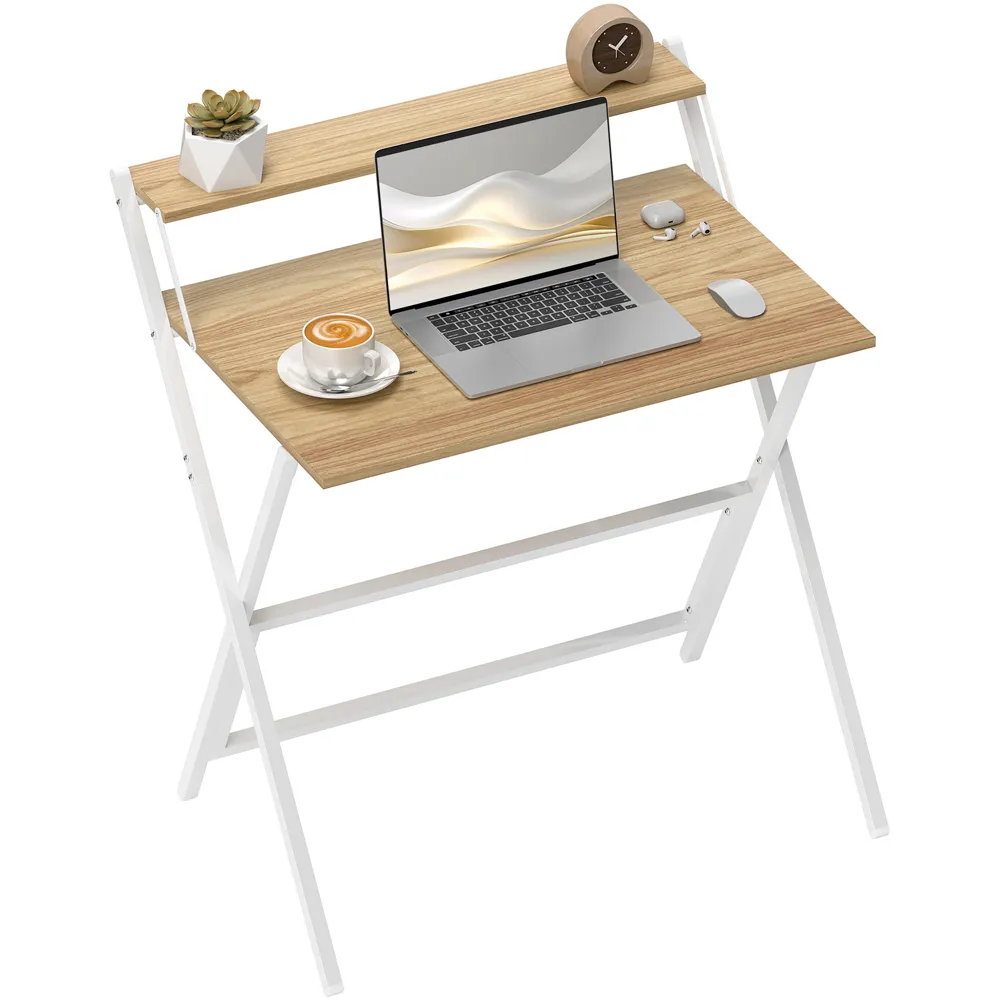 2 Shelf Foldable Computer Desk - Natural