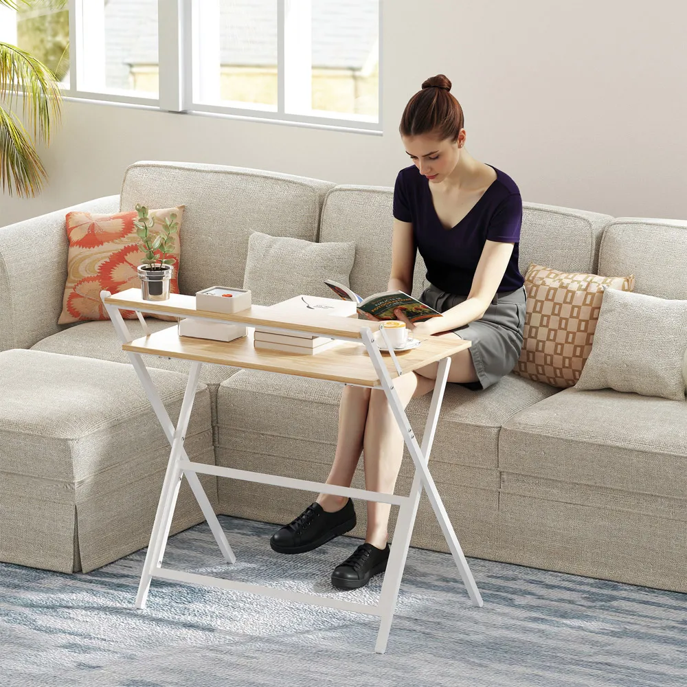 2 Shelf Foldable Computer Desk - Natural