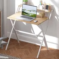 2 Shelf Foldable Computer Desk - Natural