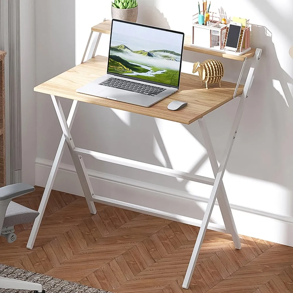 2 Shelf Foldable Computer Desk - Natural