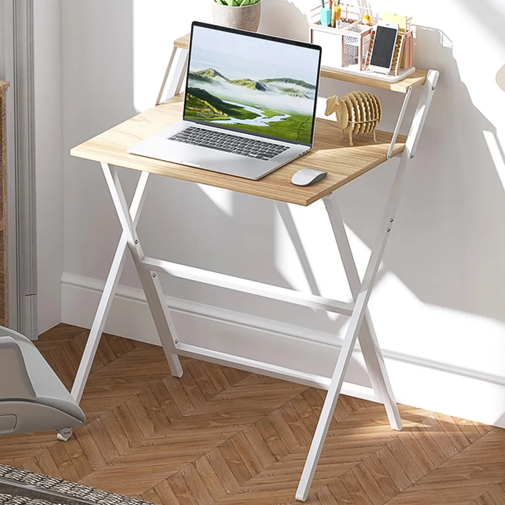 2 Shelf Foldable Computer Desk - Natural image
