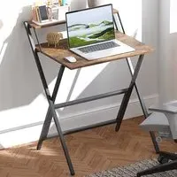 2 Shelf Foldable Computer Desk - Rustic Brown