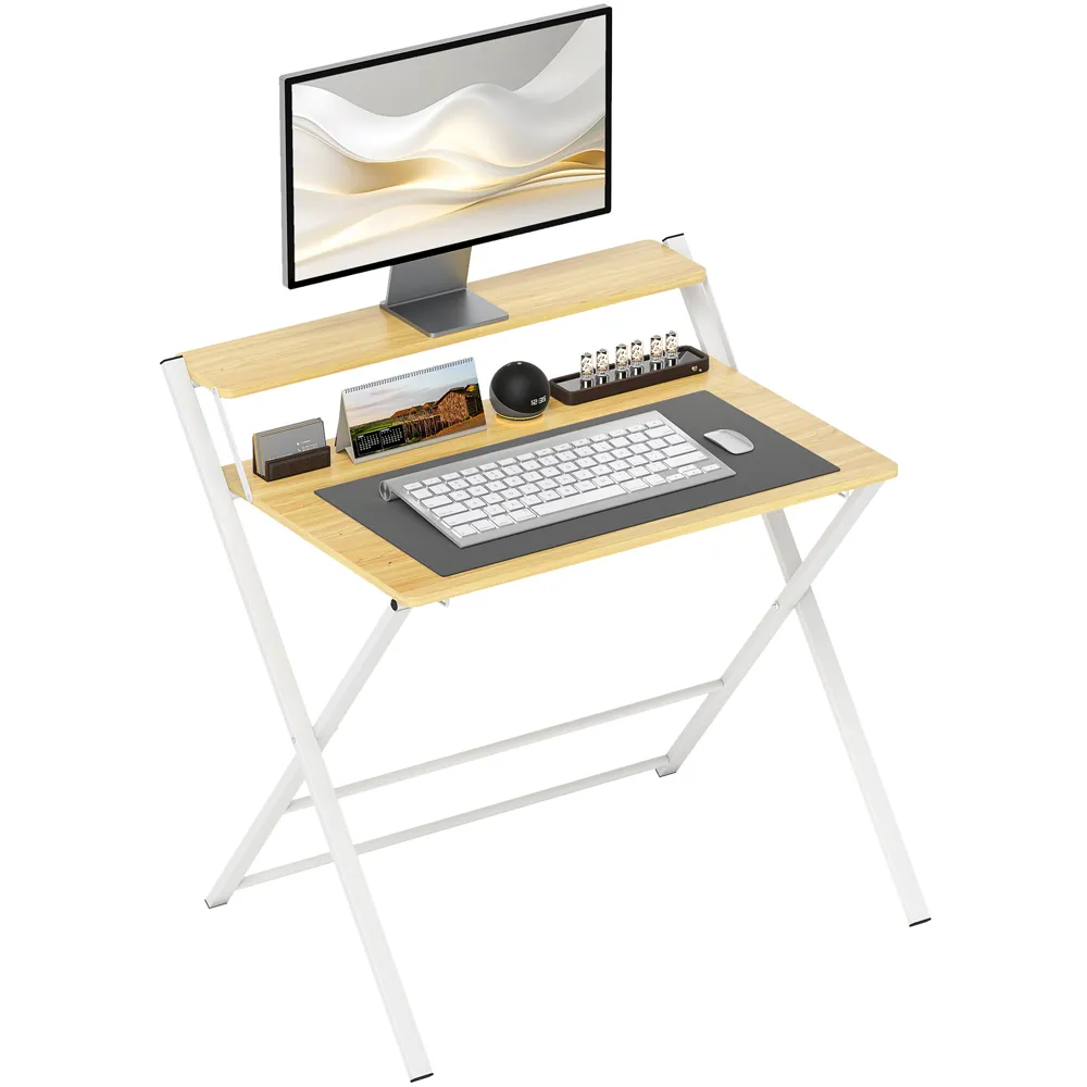 2 Shelf Foldable Desk - Brown, Maple Wood Effect