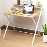 2 Shelf Foldable Desk - Brown, Maple Wood Effect