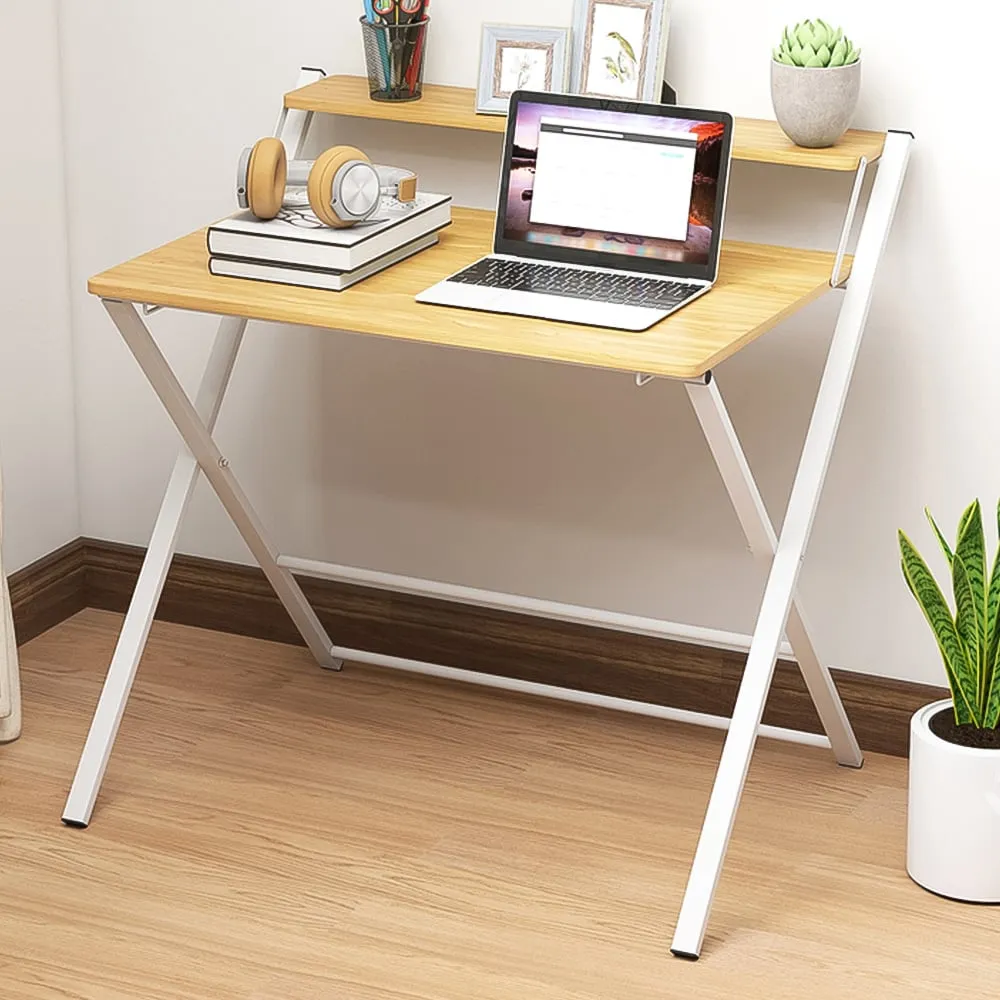 2 Shelf Foldable Desk - Brown, Maple Wood Effect image