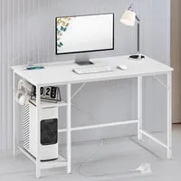 2 Shelf Reversible Computer Desk with Charging Station - White